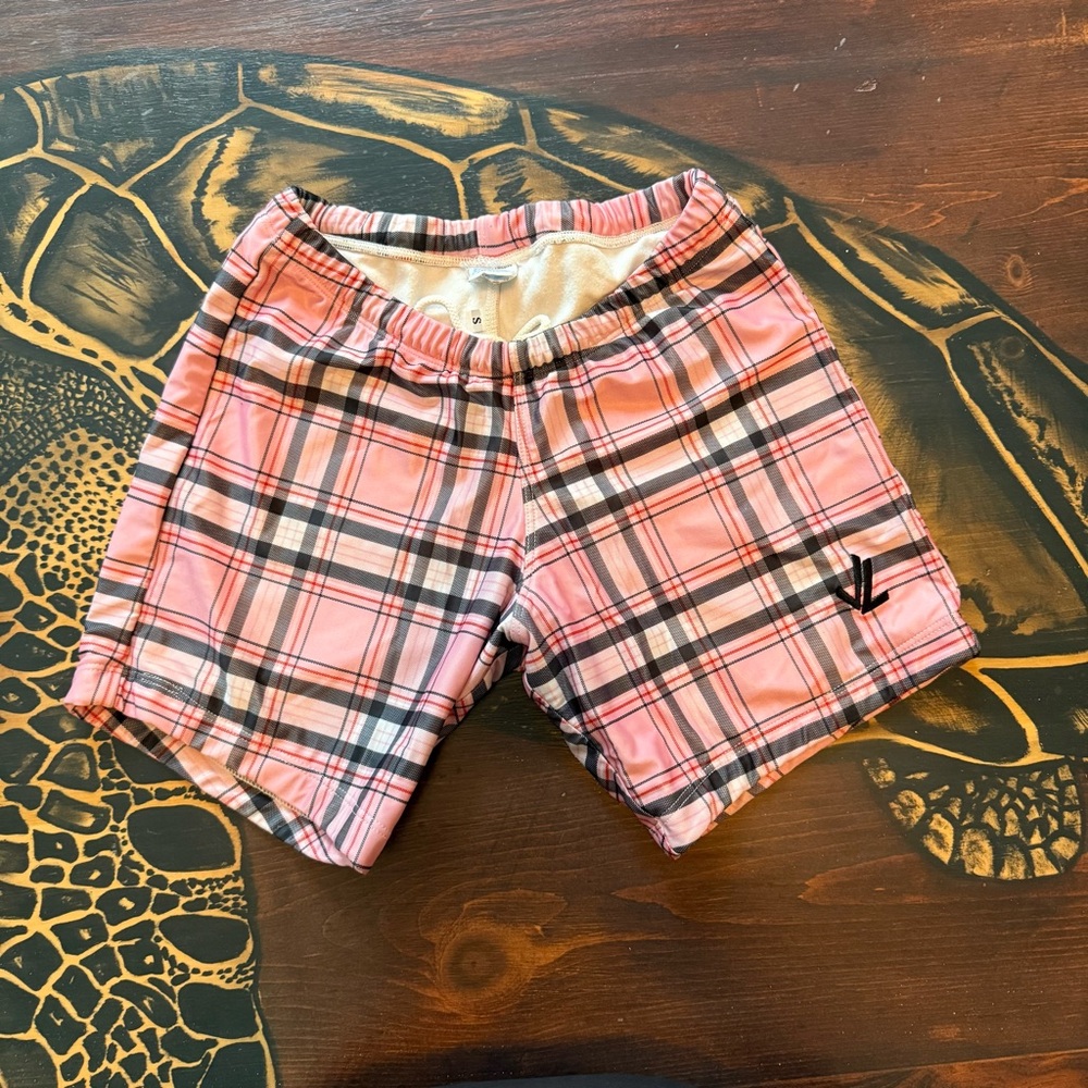 Pink and Black rowing Shorts with Plaid Pattern